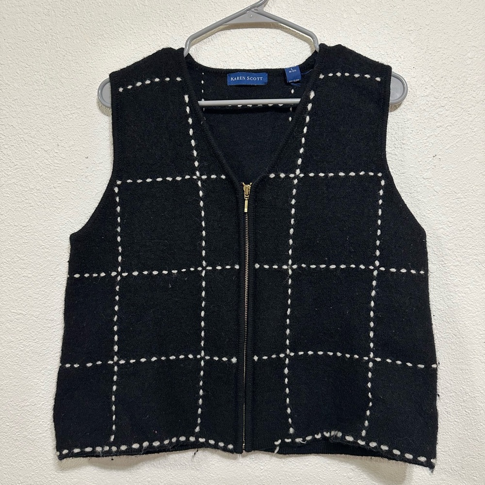 Black Wool Vest w/Decorative Stitching